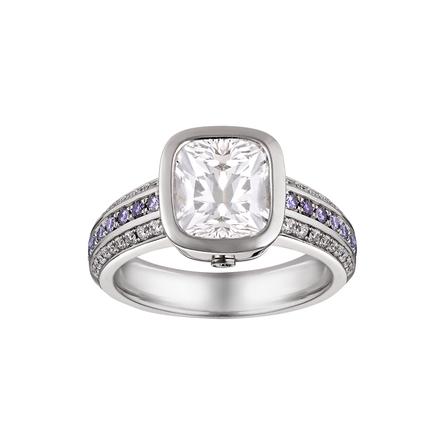 Unique platinum ring with natural blue diamonds 3.5ct center